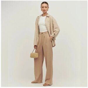 Reformation Mason Khaki Trousers High Waist Pleated Wide Leg Career Women's 10